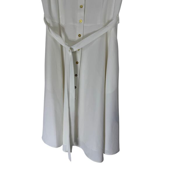 Sharagano Ivory Collared Sleeveless Tie Waist Solid A-line Rayon Dress Size 10 - Picture 4 of 10